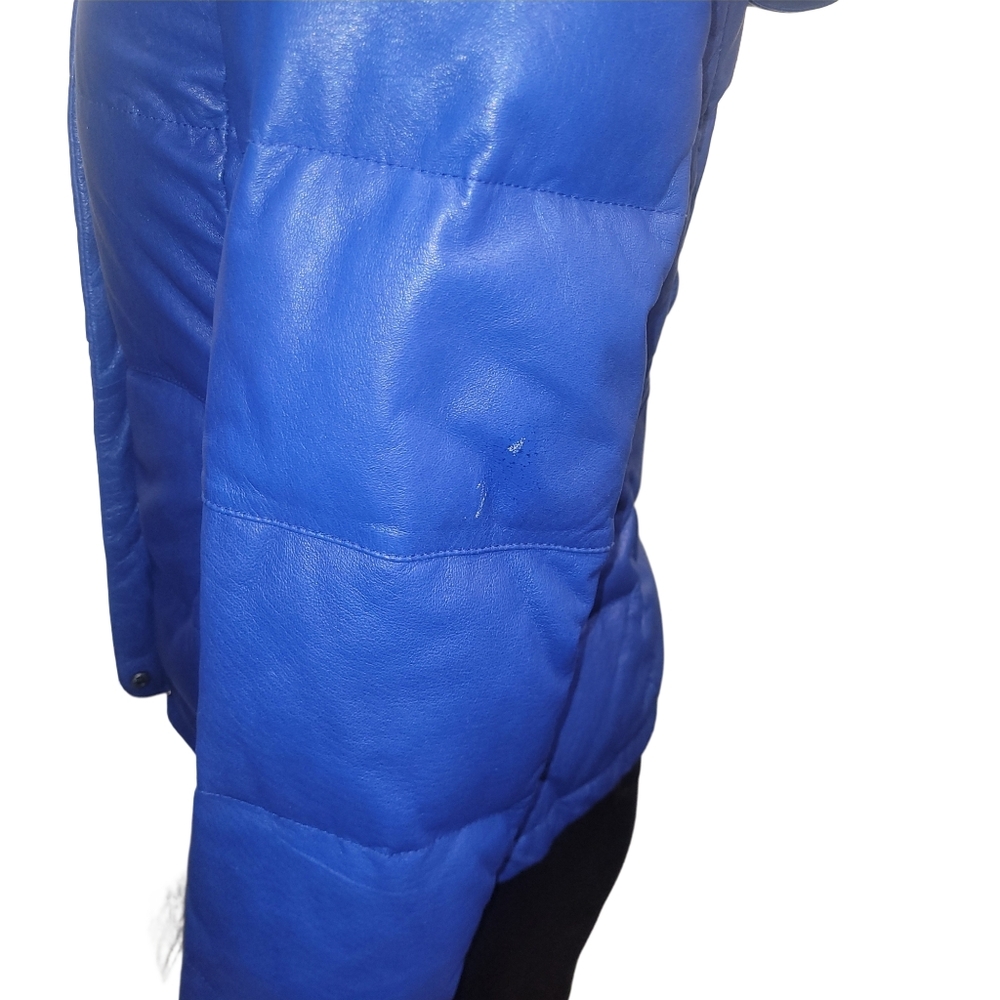 Danier Cobalt Blue Leather Down Quilted Puffer Jacket Size 2XS - Picture 10 of 10